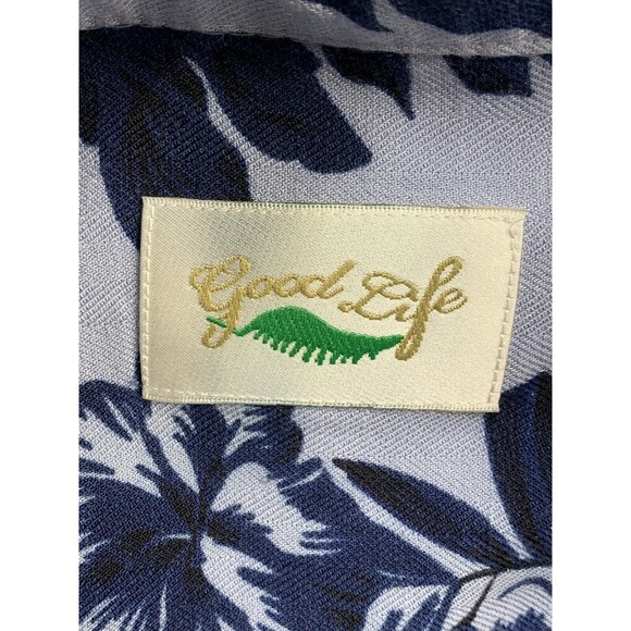 Good Life Short Sleeve Button Up Shirt 2XL Blue Floral 100% Silk Chest Pocket - Picture 2 of 13